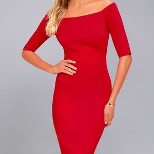Red off shoulder Midi Dress
